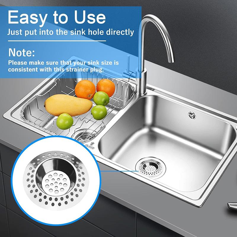 2Pcs Stainless Steel Kitchen Sink Strainer Plug Drain Hair Catcher Sink Stopper Drain Filter Standard Strainer Drain Protector