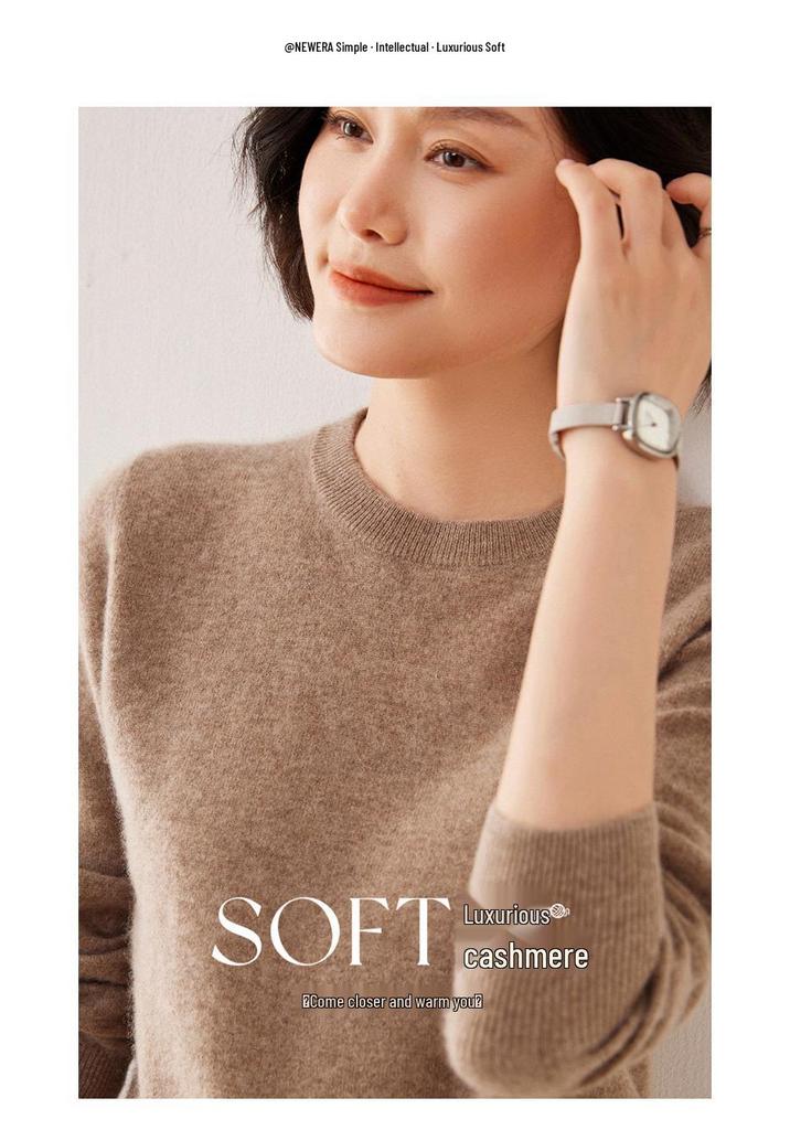 2025 A/W Cashmere Round Neck Knitwear - Soft Fluffy Loose Long Sleeve Pullover Sweater