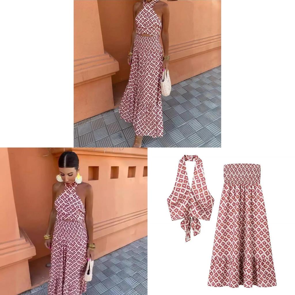 Summer High Waist Sleeveless Print Dress Set For Women With 3d Pattern And Polyester Fabric