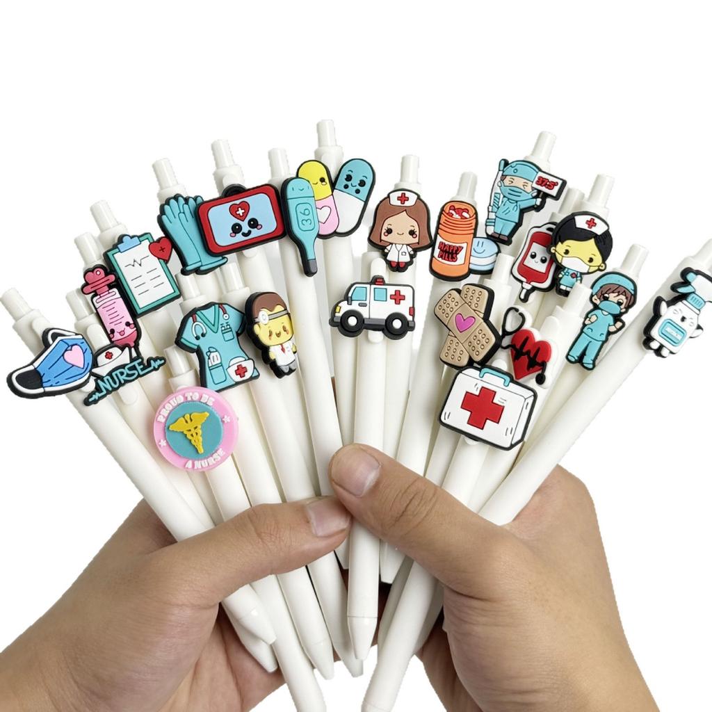 10Pcs Nurse Doctor Theme PVC Soft Gel Pen - Assorted Medical Cartoon Designs, Durable Plastic Pens for Office & Hospital Use - Fun Gift for Healthcare