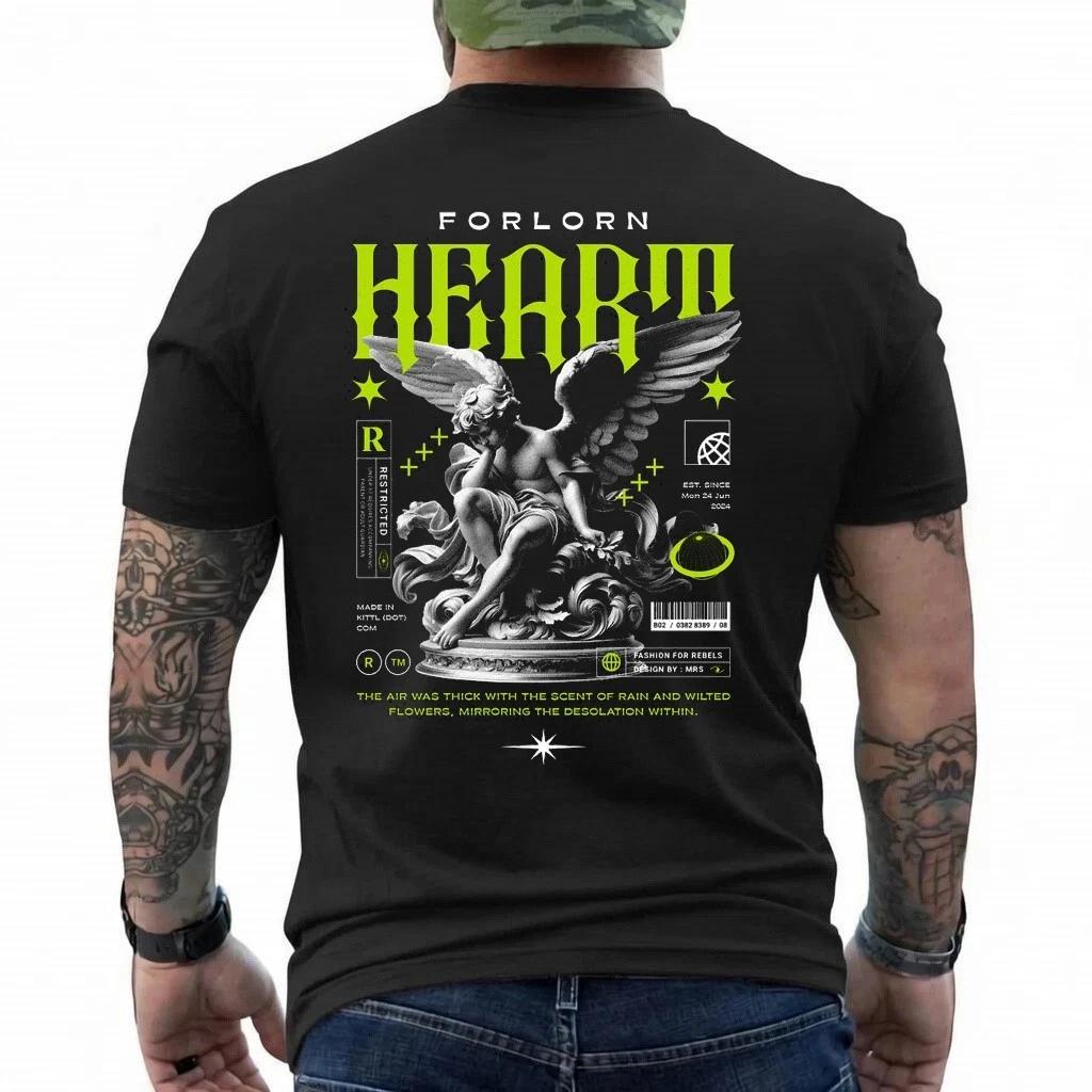 Forlorn Heart Angel T-Shirt Gothic Cherub Statue Graphic Tee Streetwear S