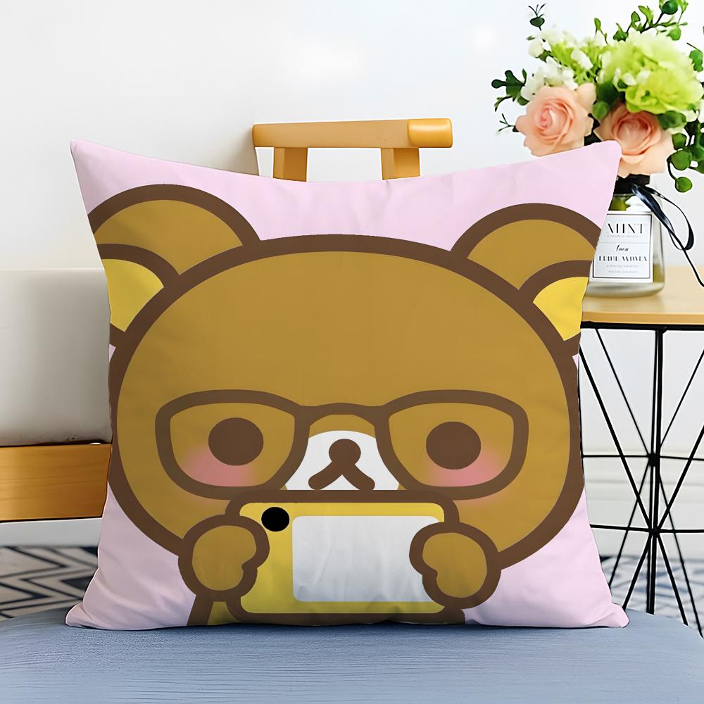 RRilakkuma Cushion Cover Washable Linen Pillowcase Soft  for Sofa Bed Cozy Home Room Decor