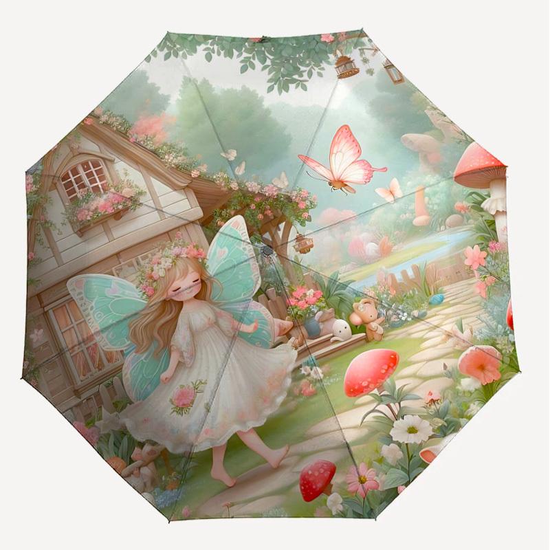 1 Stück Fee Garten Regenschirm-8-Speichen Verstärkt, Automatisches Öffnen, Leicht & Langlebig, Niedliches Modeaccessoire für Draußen-F2646