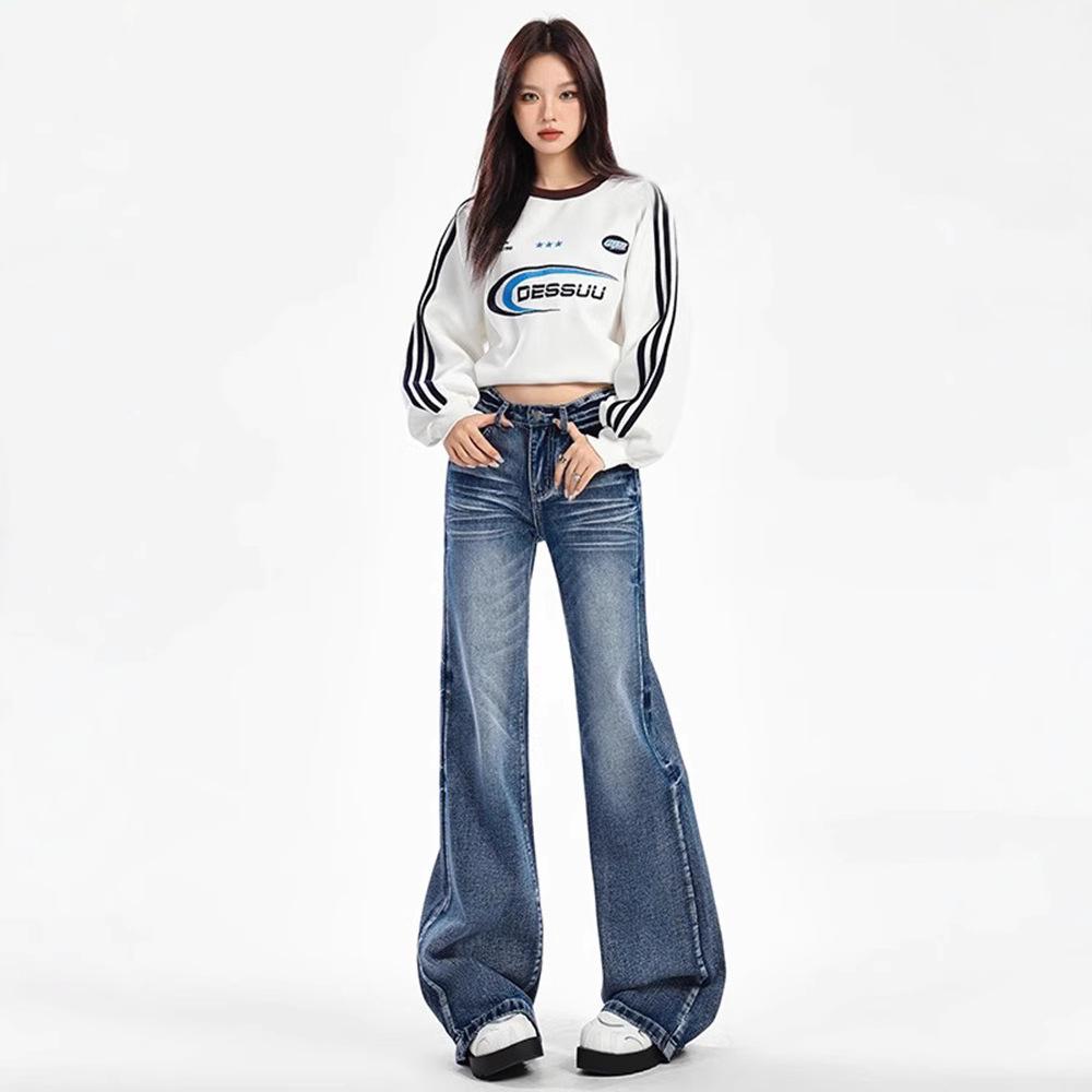Women's Retro Blue High-Waisted Flare Jeans - 2025 Autumn/Winter Collection