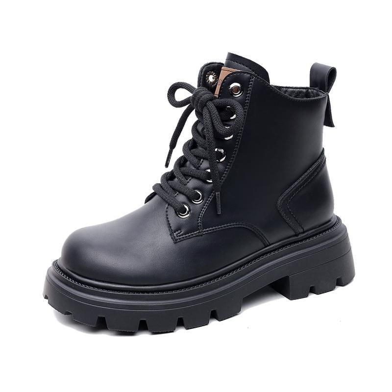 2025 Fashion Versatile New Internet Celebrity Locomotive Boots Martin Boots Women's Soft Leather Thick-soled British Velvet Short Boots