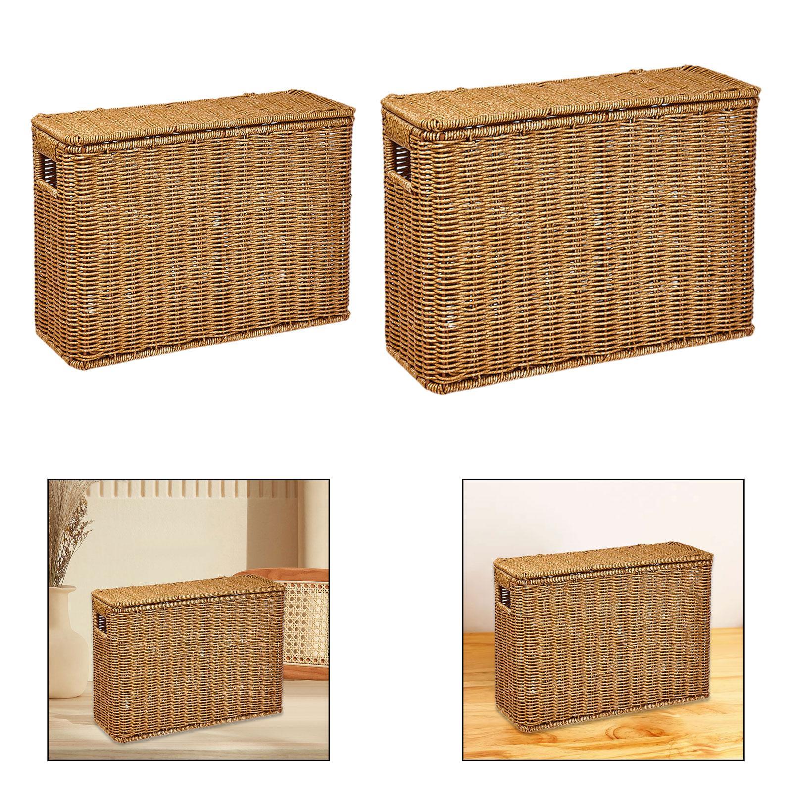 

Narrow Basket Bin PP Material Woven Design Magazine Rack File Holder for Study Lounge Office Journal Book Storage S