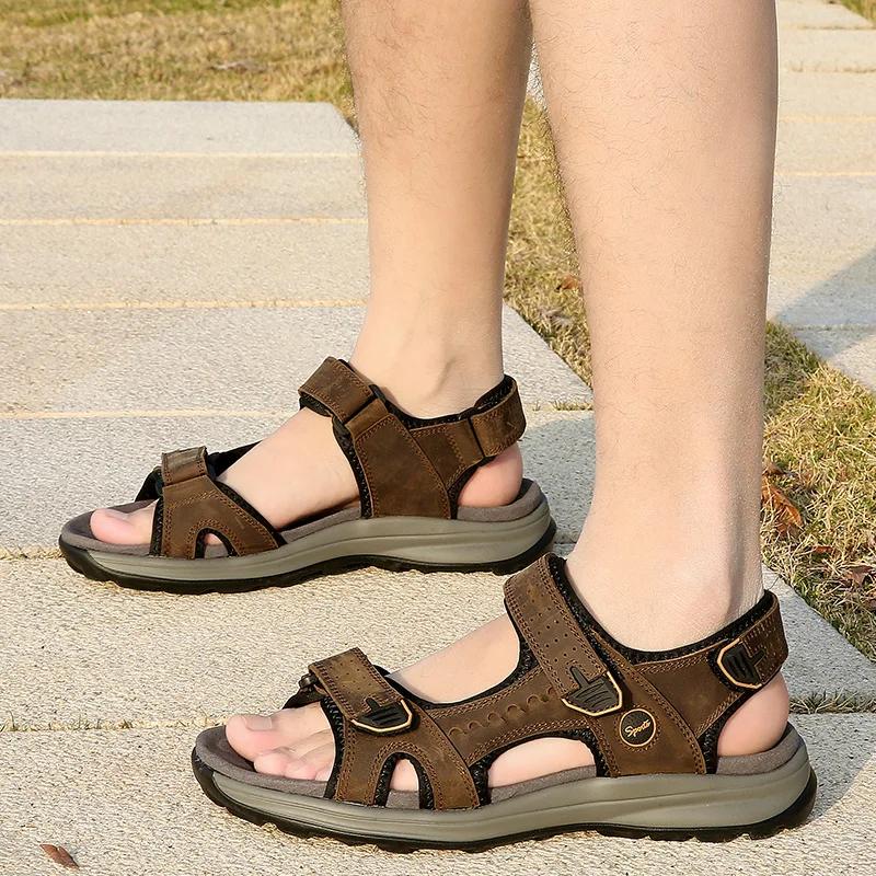Fashion Mens Sandals Summer Leather Shoes Men Outdoor Casual Lightweight Beach Sandals Fashion Men Shoes Zapatos Para Hombre Big Size 48