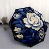 1pc Floral Blue Automatic Folding Umbrella, 8-Rib Sturdy Canopy, Portable Travel Umbrella for Outdoor Use