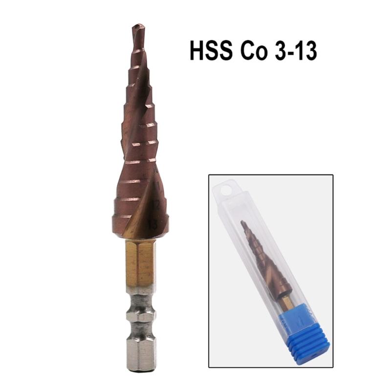 M35 Cobalt Step Drill Bit 1/4 Inch Hexagon Shank Double-edged Spiral Groove Step Drill 3-13mm Cobalt Coating Hole Saw