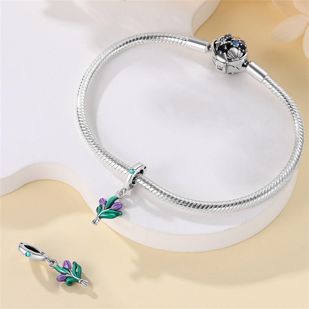 Original Copper Charms Luxury Green Tulip Pendant Beads Fit Bracelet Diy Women Making Delicate Gift Jewelry