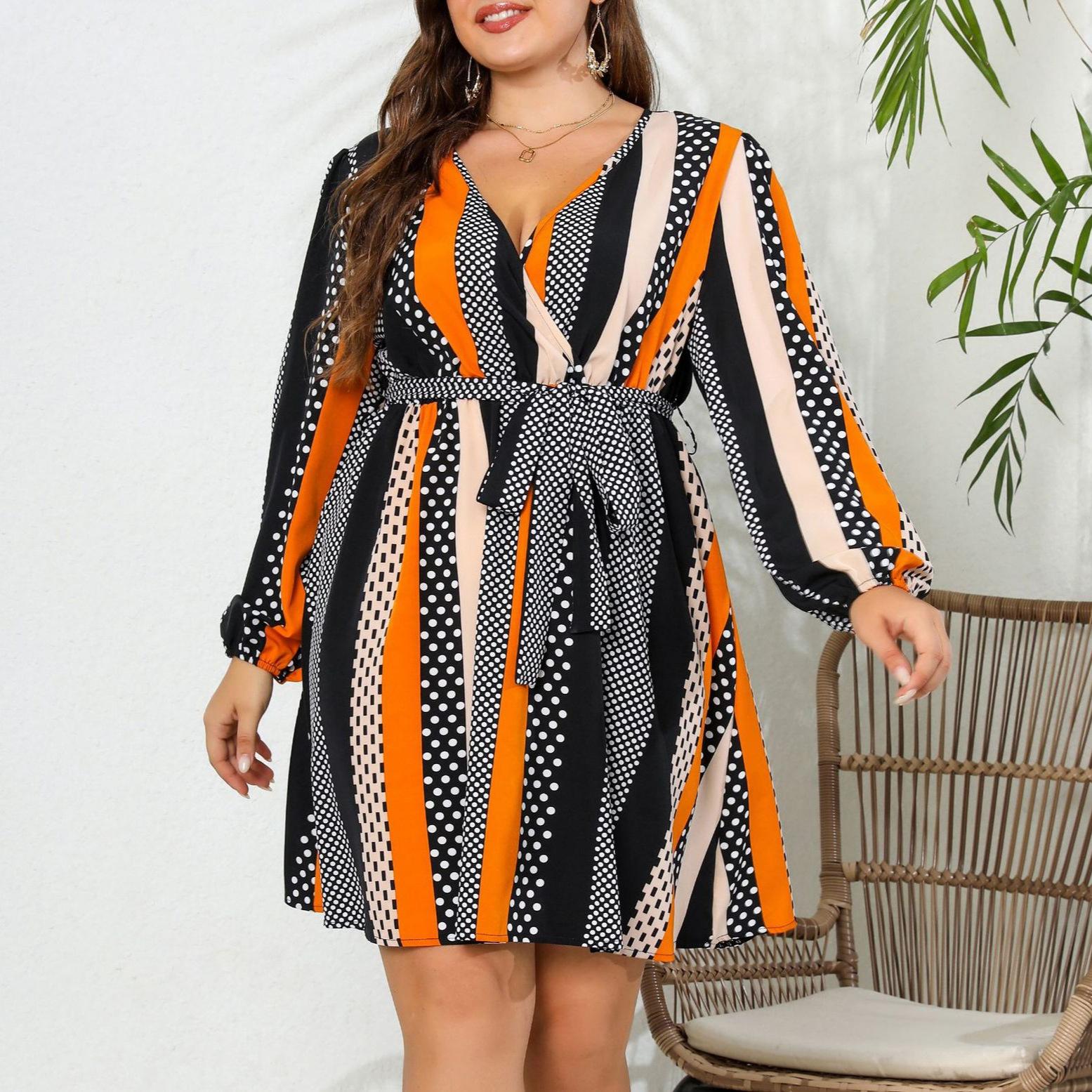 

Женское платье с длинным отрезком и принтом пояса, темпераментные платья больших размеров 4XL разноцветный