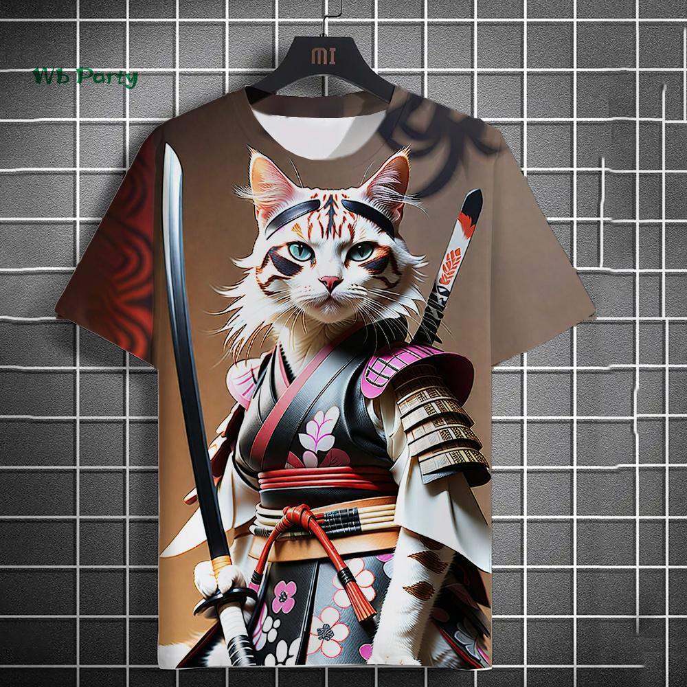 Fashion Men's T-Shirt 3D Cartoon Cat Print Short Sleeve T-Shirt Fun Harajuku Tops Summer Men's Oversized Street Casual Clothing