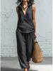 2026 Spring/Summer Women's Linen Two-Piece Set: Simple Lapel Shirt & Wide-Leg Pants