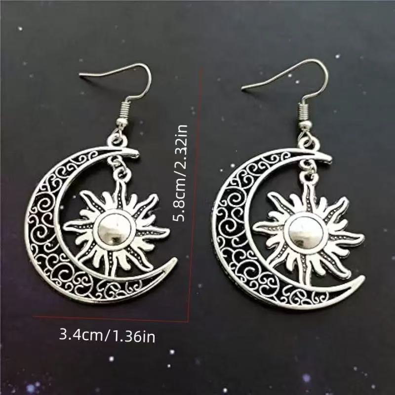 Gothic Dark Style Moon Sun Pentagram Earring Occult Crescent Wicca Witch DangleEarrings For Women Men Hanmade Goth Jewelry Gift