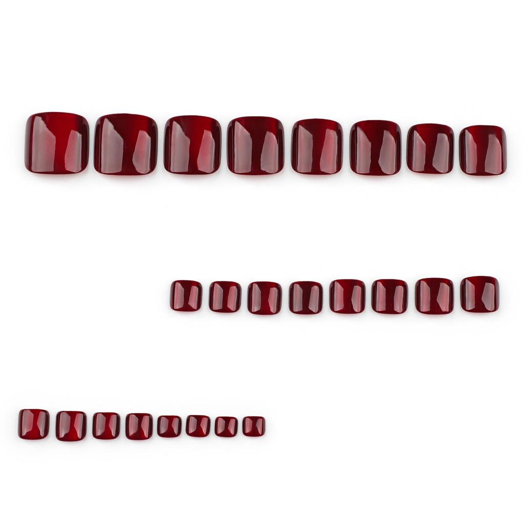 New Year Red Cat Eye Square Reusable Toe Nails - Solid Color Short Nail Tips