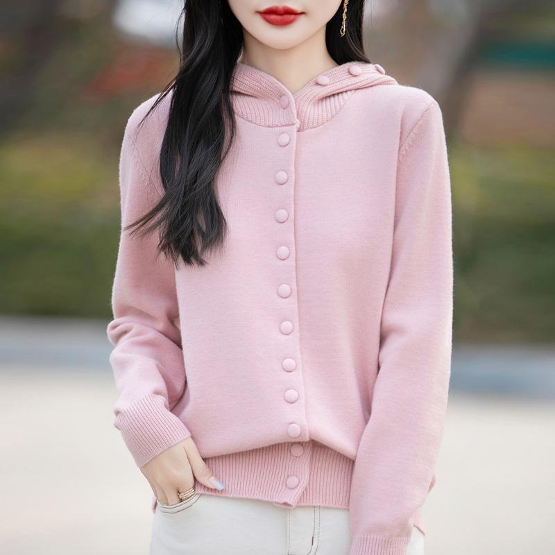 Hooded knitted cardigan women's single-breasted sweater jacket autumn and winter new casual loose hooded sweater stacked top