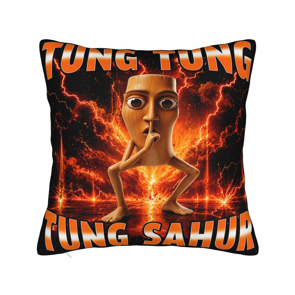 Tung Tung Tung Sahur is Calling Funny Italian Brainrot Pillowcases Vintage Pillow Case For Wedding Party Home Decor Pillow Cover