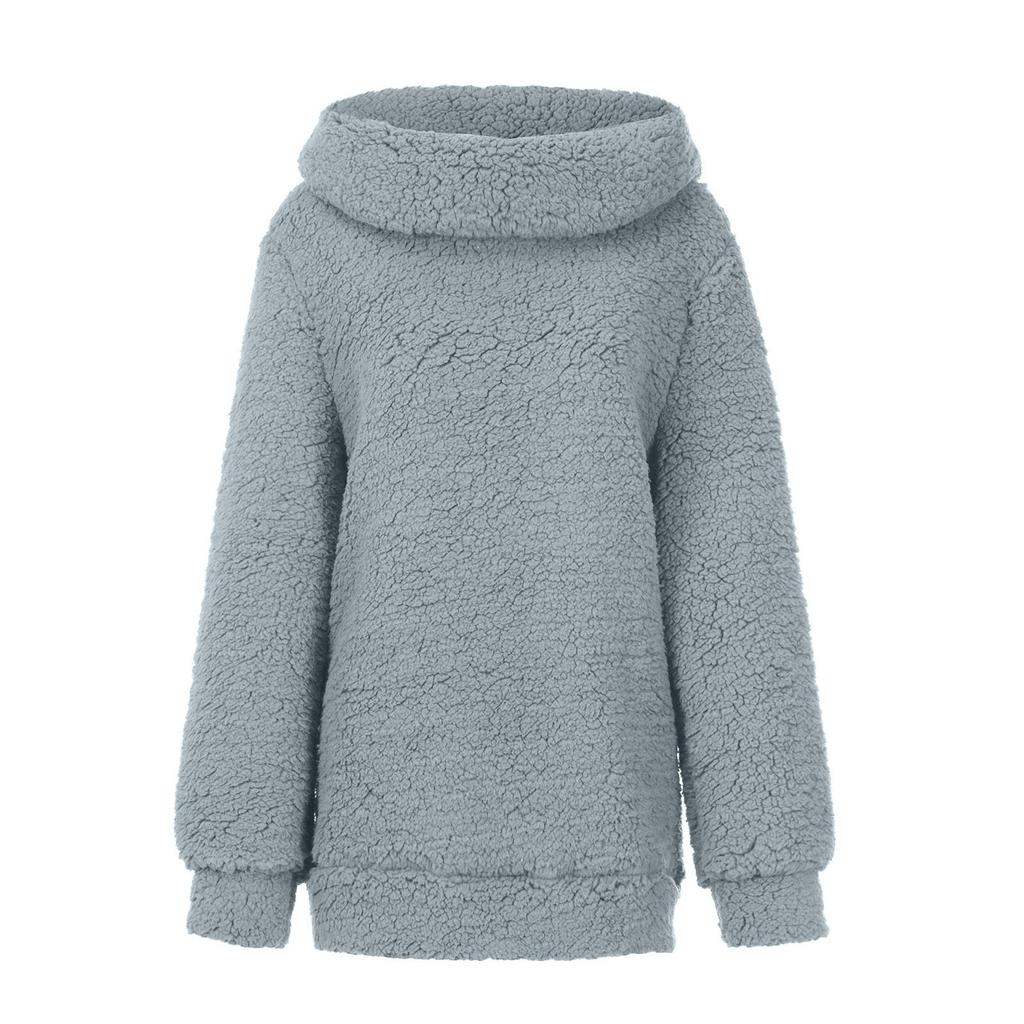 Women's Winter Solid Color Fashion Long Sleeve Scarf Collar Casual Warm Top