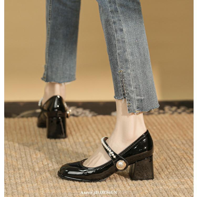 Mary Jane Schuhe mit flacher Ausschnitt, schlichtes Design, vielseitig, ideal für Pendler, Verlobungen, Hochzeiten, als High Heels mit dickem Absatz, Damenschuhe