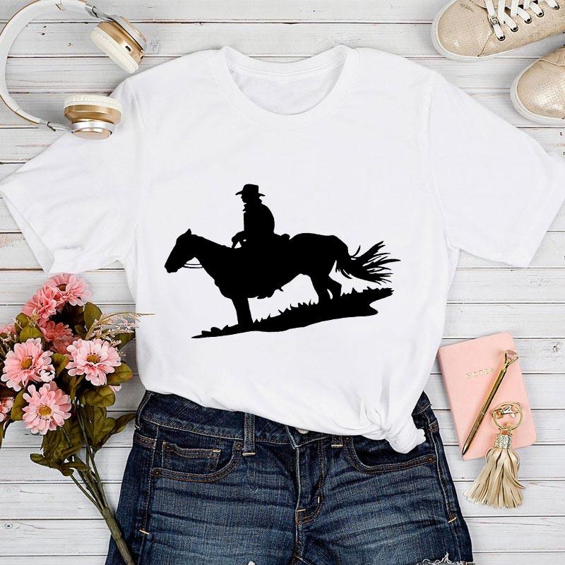 

Cute Cartoon T Shirts Women Fashion Graphic Horse Print Tees Ladies Fashion Women Tee Shirts Vintage Casual Female Tshirt 2025 S білий