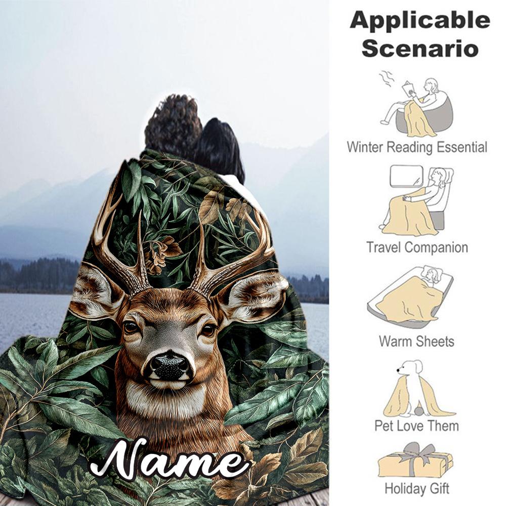 Deer Jungle Personalized Text Blanket Gift Customizable Blanket Soft & Cozy Perfect for Office Nap Chair Picnics Ideal for All Seasons