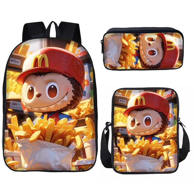 School Bag Pin Pattern Primary and Secondary School Students Meal Bag Pencil Bag Three-piece Set