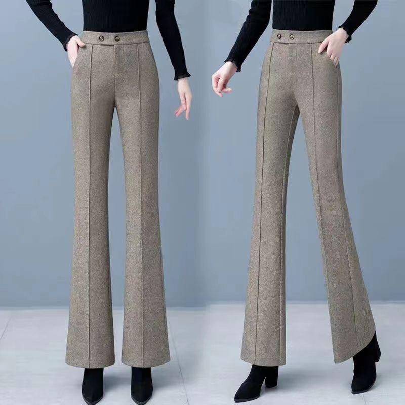 Big Size Wool Blend Straight Pants Woolen Wide Leg Pants Women Winter Casual  High Waist Loose Trousers