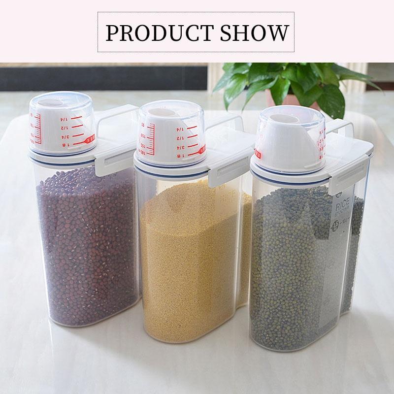 High Quality PP Cereal Dispenser Storage Box Kitchen Food Grain Rice Containers with Measuring Cup