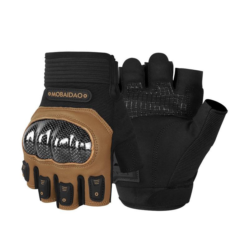 Motorcycle Half-Finger Gloves Carbon Fiber Reinforced Goat Leather Protective Riding Gear Men Unisex Use