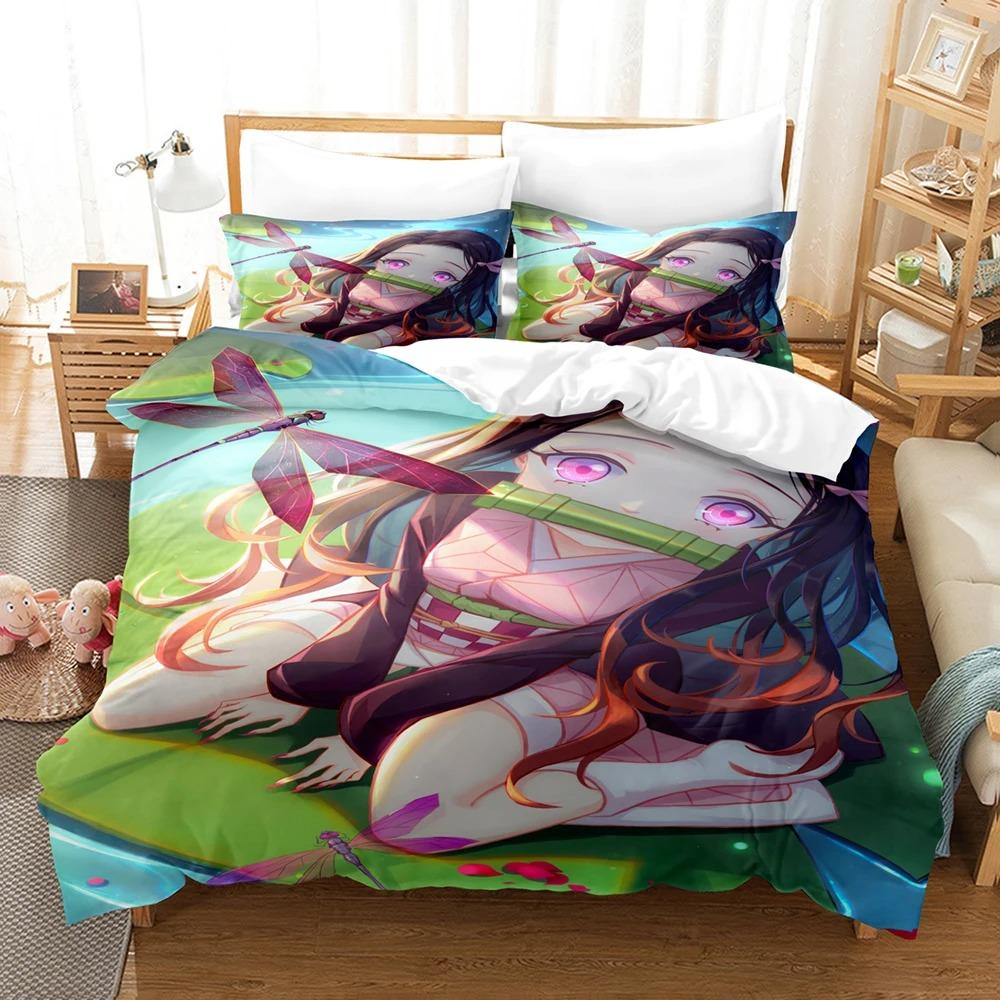 

Hot Kamado Nezuko Bedding Sets Anime Demon Slayer Bedspread for Teens Girls Cartoon Twin Single Queen King Full Duvet Cover Set EU Single 135x200cm