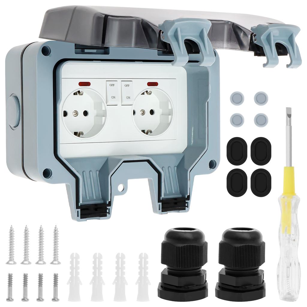 Electrical Wall Socket Kit Versatile Waterproof Outdoor Electrical Wall Surface Socket Set with Hinged Cover for Outside Usage