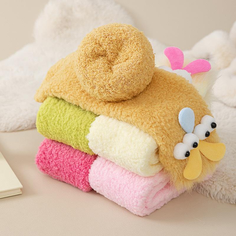 Funny Socks for Women in Autumn and Winter, Thickened and Fleece Warm Floor Socks, Cute and Ugly Coral Fleece Mid-calf Pile Cartoon Socks