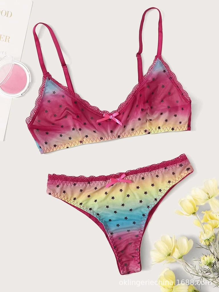 European and American sex underwear, sexy women's underwear, rainbow color sex suit, three-point suit.