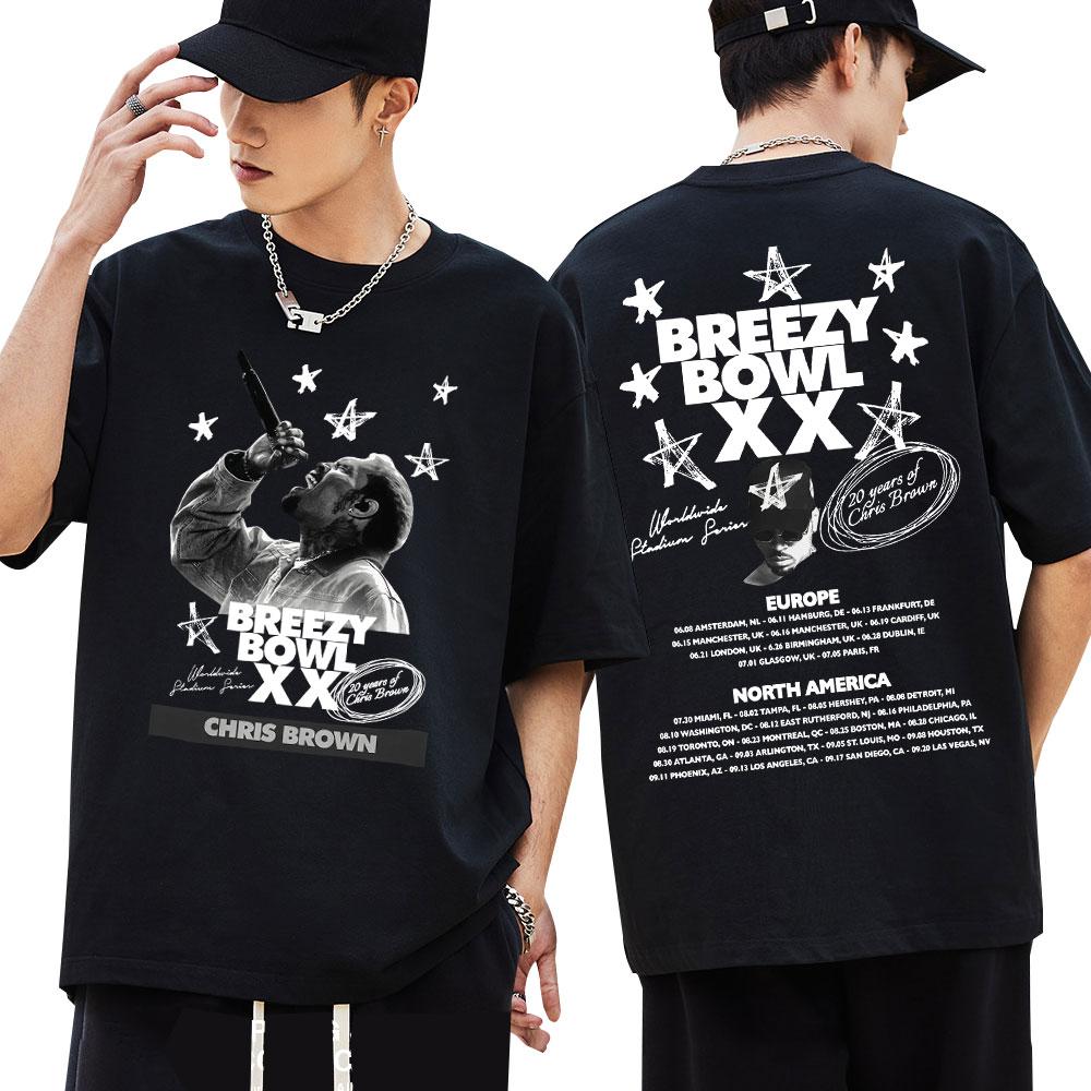 

Famous Rapper Chris Brown T Shirt Breezy Bowl XX Tour Hip Hop Harajuku Tshirt Men Loose Cotton Novelty T Shirts Streetwear - ... S разноцветный