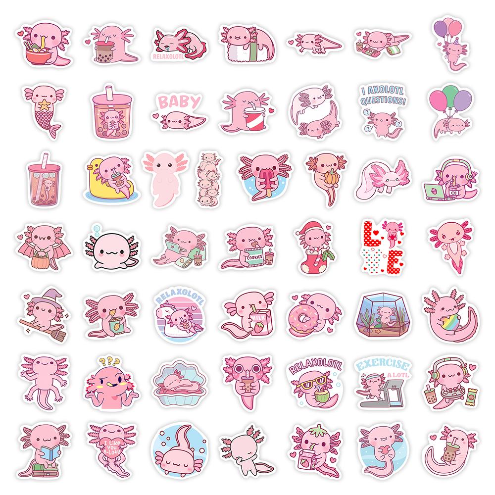 Cartoon Axolotl Stickers Cute Animal DIY Kids Toys Gift Decorative Decal for Laptop Phone Scrapbook Diary Luggage Waterproof