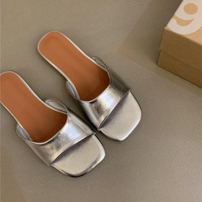 

Fashion 2025 Summer New Women s Open-Toe High Heel Slide Sandals Fashion Beach Outdoor Slippers Hot Selling Stylish Casual Footwear 40 серебряный