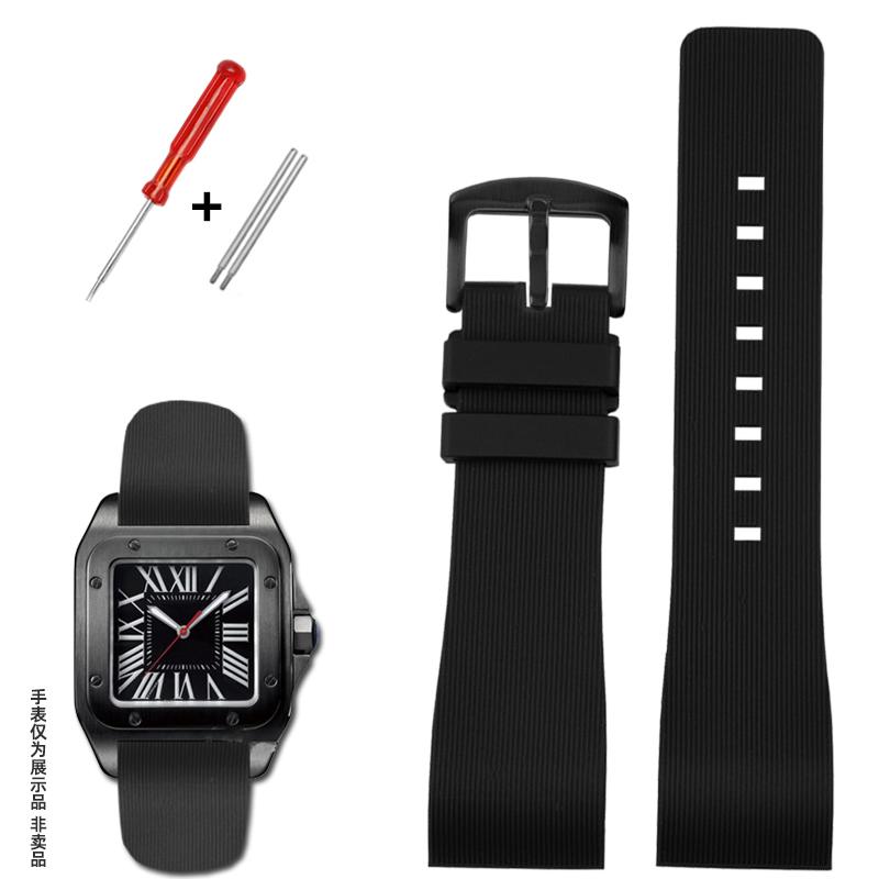 Weiches Gummi-Uhrenarmband Für Cartier Sandoz Santos 100 Silikon Herren Damen Uhrenarmband 20mm 23mm Edelstahl-Schnalle Zubehör