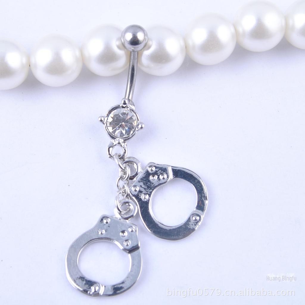 Retro Stainless Steel Titanium Belly Button Ring with Double Handcuffs Design