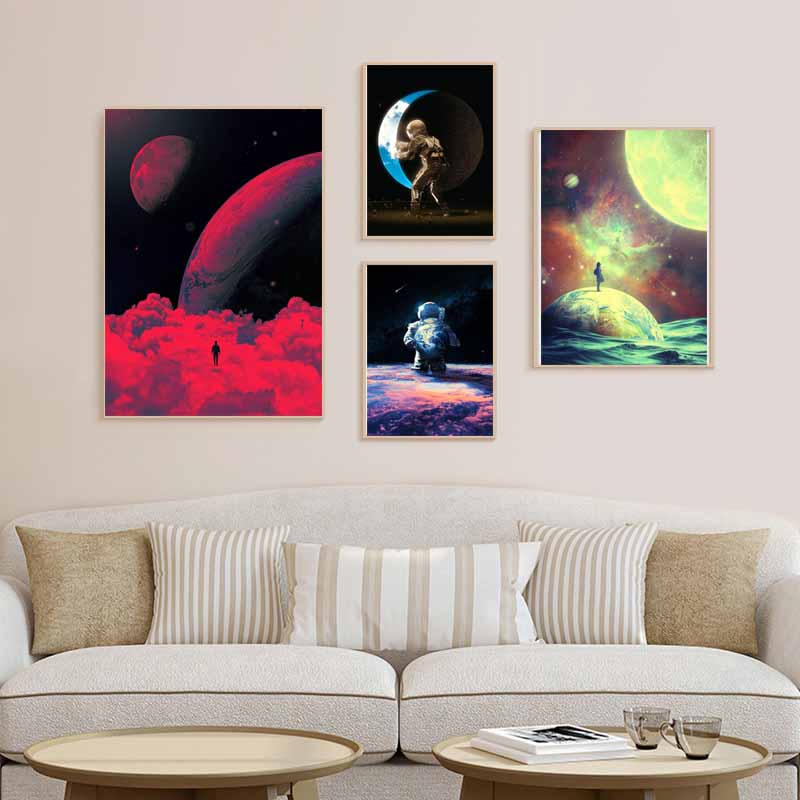 Living Room Decoration Art Painting White Paper Astronaut Space Poster Wall Art Prints Home Decor Bar Cafe Dorm Decorative Pictures Gifts