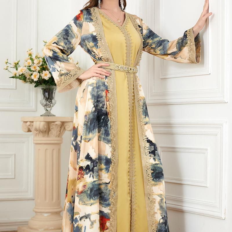 Middle Eastern Robe Patchwork Muslim Two-piece Dress, Muslim Clothing, Foreign Trade Set, Women's Fashion
