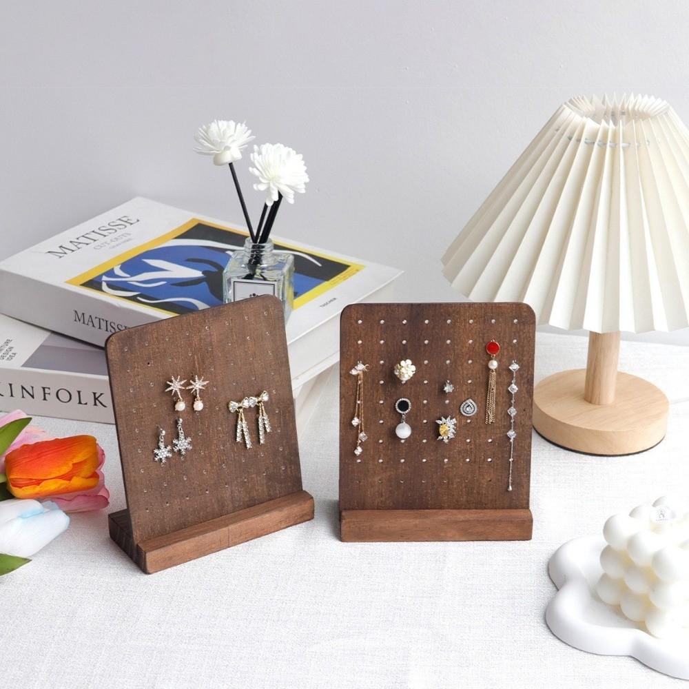 Creative 72 Holes Earring Holder with Base Jewelry Display Wood Earring Stands Desktop Jewelry Rack Display