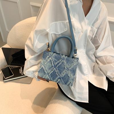 Dámska malá štvorcová taška kosoštvorcový vzor Raw Edge taška cez rameno Módny trend Crossbody kabelka Dámska kabelka
