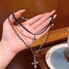 New Multi Layer Cross Bead Long Pendant Metal Cross Cross Pendant Vintage Design Sweet Cool Beaded Chain Women Gift