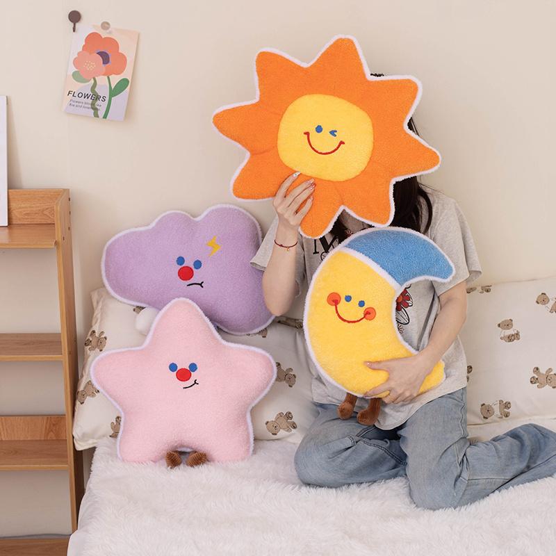 Lovely Cartoon Astral Series Colorful Plush Pillow Soft Comfy Sun Moon Star Throw Pillow Back Pillow Funny Pretty Home Decor