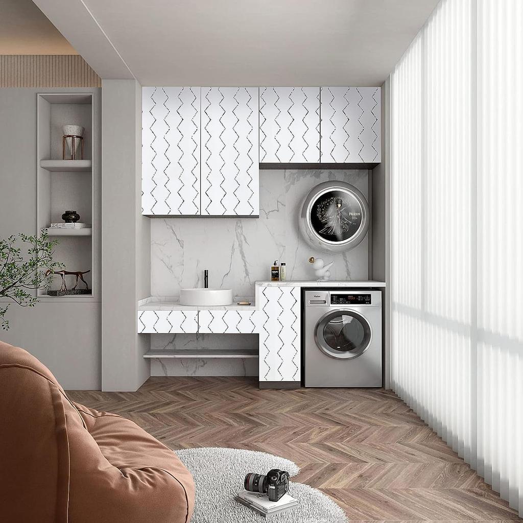 Wave Line Peel and Stick Removable Wallpaper Geometric Black White Striped Self Adhesive Wallpaper for Kitchen Countertops