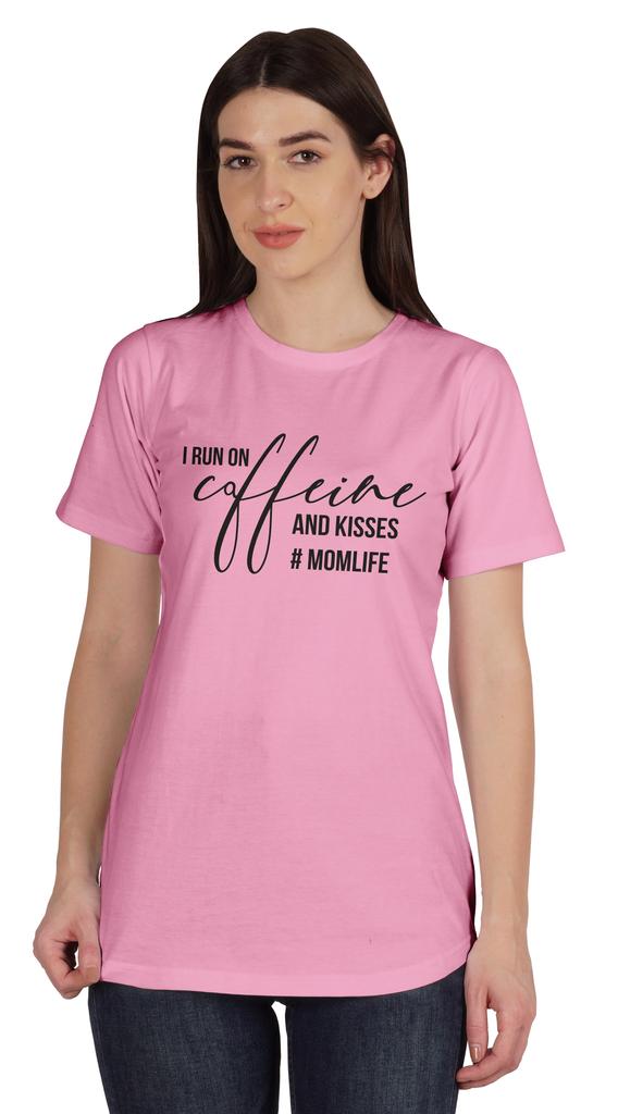 Inkmeso I Run On Coffeine And Kisses #Momlife Graphic Tshirt Short Sleeve