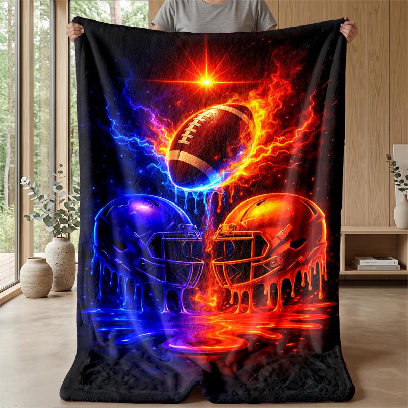 Pixel Football Running Theme Blanket Lightweight Warm Flannel Blanket Decorative Throw Blanket for Home Decoration