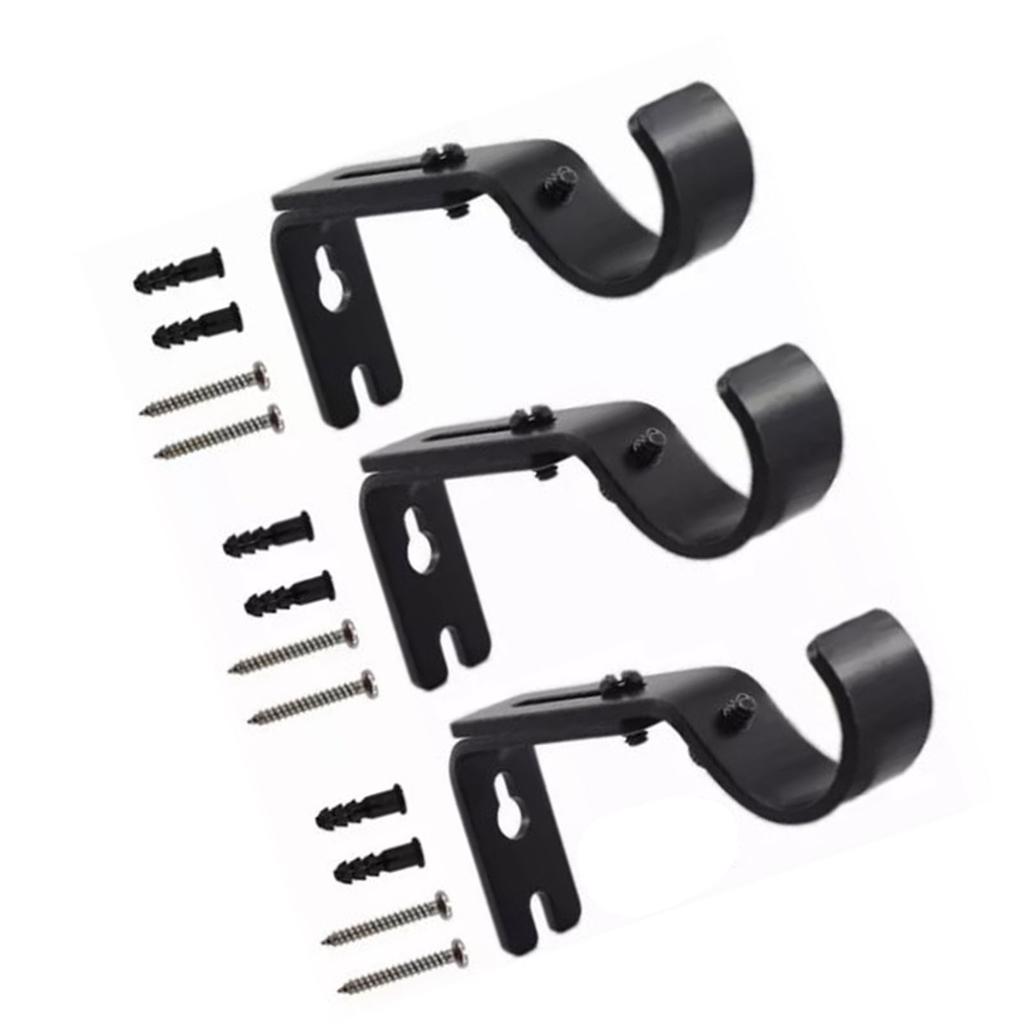 3PCS Adjustable Curtain Rod Brackets Iron Curtain Rod Support Hanger for Wall Black