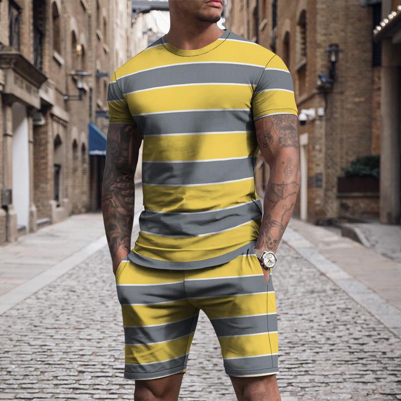 Newest Summer Men's Stripe Style T-Shirt Sets Fashion Tracksuit Outfit Trend Harajuku 3D Print Beach Shorts Abstract Clothes
