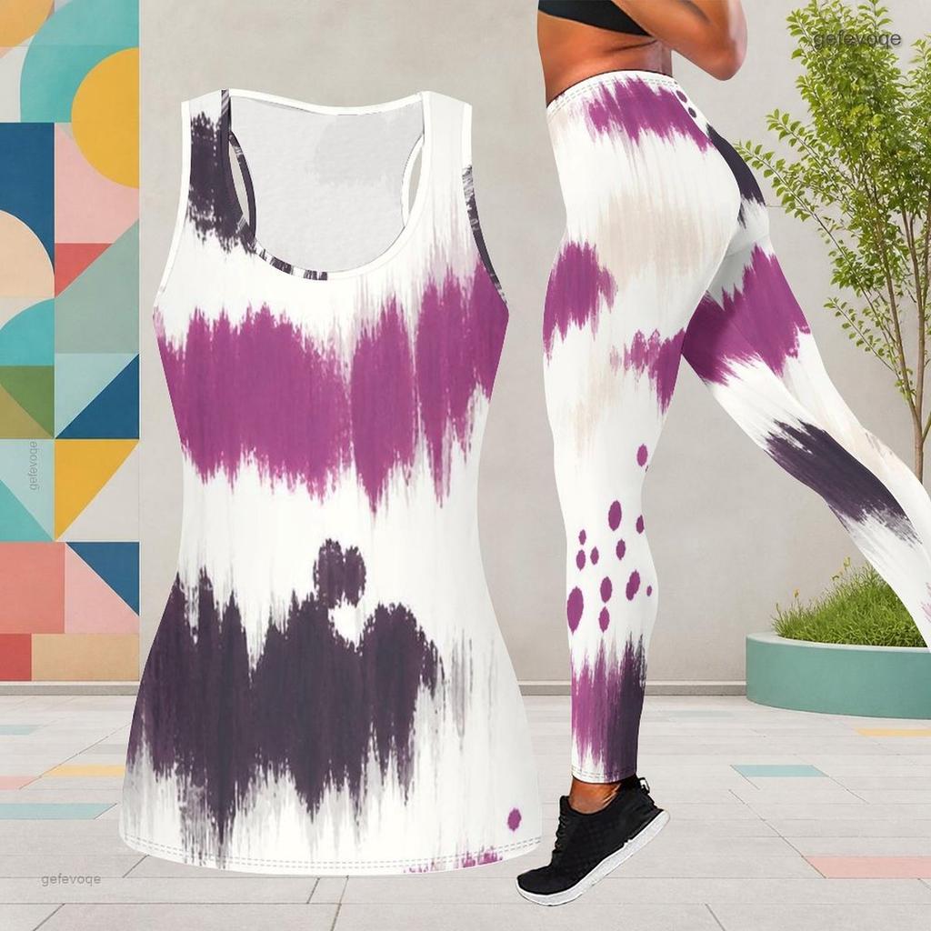 Women Plus Size Printed Scoop Neck Sleeveless Tank Top And Fitted Long Pants Two Piece Set